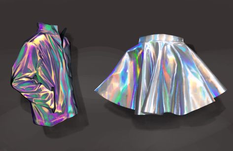 #holografic #effect #art #cg #materials #reference Holo Clothes, Holographic Art, Y2k Makeup, Mha Oc, Neck Designs For Suits, Materials And Textures, Cosplay Ideas, Study Materials, Neck Designs