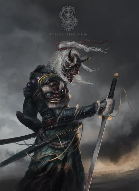 Samurai Warrior, Steven Fergusson Hochmann on ArtStation at https://www.artstation.com/artwork/0XBJ48 Undead Samurai, Hannya Maske, Samurai Concept, Oni Samurai, Samurai Tattoo Design, Japanese Oni, Arte Ninja, Ninja Samurai, Samurai Ninja