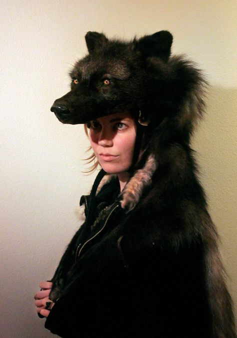 Wolf headdress. Even though these are more common in tribes, this made me want… Wolf Headdress, Wolf Costume, Wolf Mask, Head Mask, She Wolf, Wolf Head, Black Wolf, Native American History, A Wolf