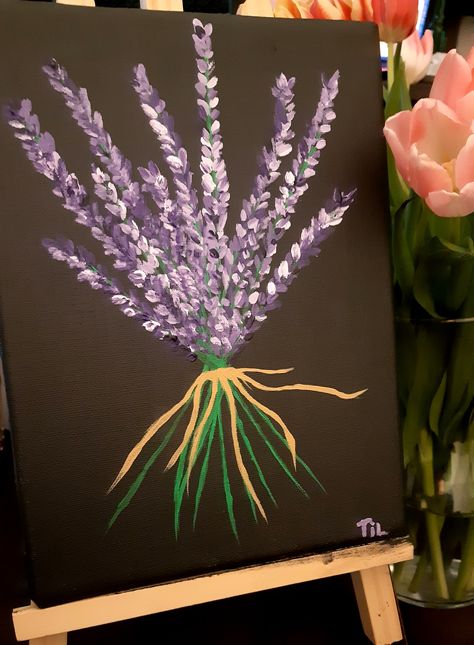 Lavender Plant Painting Acrylic, Painting Ideas Purple Background, Lavender Flower Painting Acrylic, Lavander Painting Ideas, Purple Things To Paint, Purple Flower Painting Easy, Simple Purple Painting, Painting Ideas Lavender, Lavender Canvas Painting