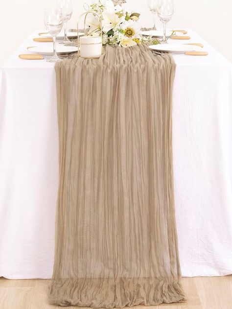 1pc Polyester Crinkle Table Runner, Cheesecloth Table Runner, Gauze Tablecloth, Boho Rustic Decorations For Wedding Decor Reception Bridal Shower Holiday PartyI discovered amazing products on SHEIN.com, come check them out! Dining Room Dresser, Romantic Table, Wedding Tablecloths, Mothers Day Decor, Dresser Decor, Rustic Table, Cheese Cloth, Linen Table Runner, Wedding Supplies