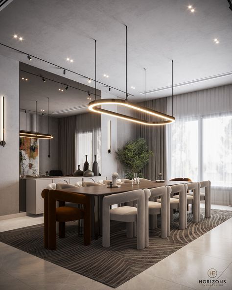 Dining Room on Behance Big Dining Room Ideas Modern, Dining Contemporary Design, Modern Dining Room Design Ideas, Dinning Room Design Modern Interiors, Big Dining Room Design, Dining Area Design Modern Luxury, Big Dining Room Ideas, Modern Dinner Room, Dining Room Interior Design Luxury