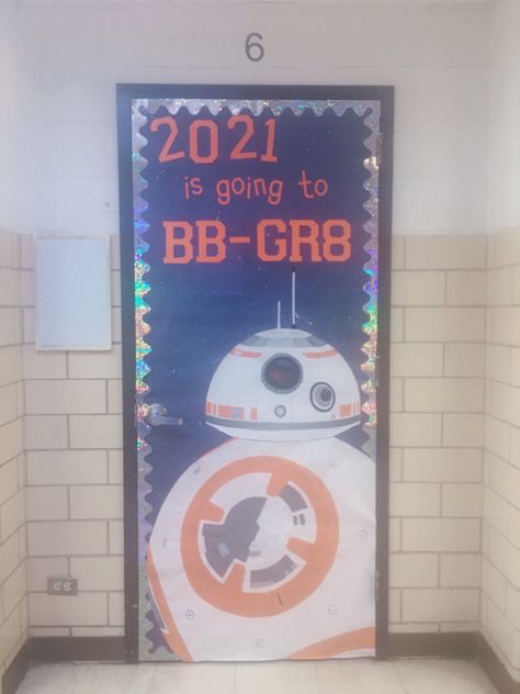 My Star Wars door for the new year! Star Wars Classroom Door, Star Wars Door, Star Wars Classroom Theme, Hall Themes, Winter Classroom Door, Pta Board, Star Wars Classroom, Senior Hoco, Room Parent