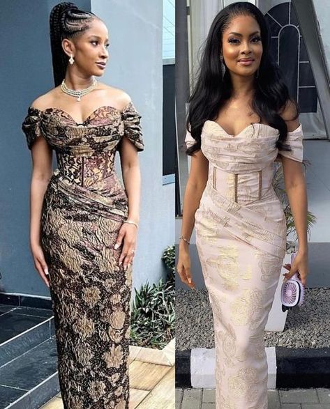 Nigerian Thanksgiving Outfit, Adire Aso Ebi Styles, Off The Shoulder Aso Ebi, Brocade Dress Styles For Bridesmaid, Brocade Styles For Women Asoebi, Nigerian Dress Styles Classy, Brocade Dress Styles For Wedding Guest, Brocade Gown Styles, Brocade Dress Modern