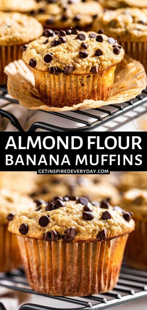 Banana Muffins With Chocolate Chips, Almond Flour Banana Muffins, Almond Flour Banana, Muffins With Chocolate Chips, Muffins With Chocolate, Quick Breakfasts, Almond Flour Muffins, Healthy Banana Muffins, Banana Muffin