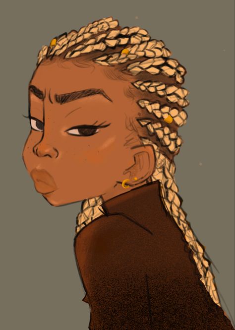 Poc Braids Drawing, Black Woman Hairstyle Drawing, Black Braids Drawing, Braids Drawing Reference Black, Black Girls Hairstyles Drawing, How To Draw Cornrows, Drawing Braids Black, How To Draw Locks, Drawing Box Braids