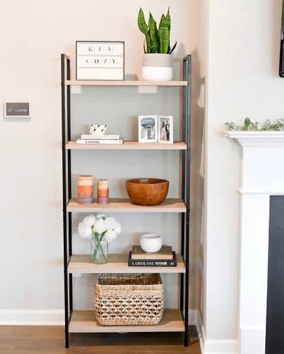 Shop my shelf decor! Linked as much as I could find online. http://liketk.it/39gHf #liketkit @liketoknow.it #LTKhome #LTKsalealert Shelf Styling Bedroom, Shelf Styling Ideas, Ladder Shelf Decor, Shelf Decor Living Room, Boho Chic Living Room, Bookshelves In Living Room, Bookcase Decor, Furniture Design Wooden, Office Furniture Design