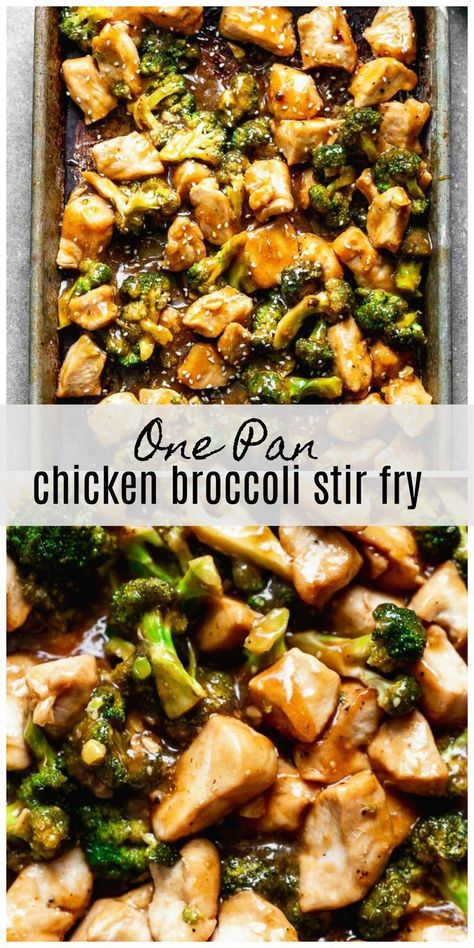 Chinese Chicken Broccoli Stir Fry is a healthier version of a classic, and it's all made in the oven on one pan! Tender chicken and crisp broccoli is tossed in a sweet soy glaze and served with simple white rice. Quick, easy, and virtually mess free dinner the kids will love! #onepanmeal #chickenandbroccoli #easystirfry Chicken And Broccoli Sheet Pan Dinner, Chicken Frozen Broccoli Recipes, Chicken Broccoli Stir Fry Recipes, Chinese Chicken Broccoli, Chicken And Broccoli Chinese, Skinnytaste Chicken, Sweet Soy Glaze, General Tao Chicken, Chinese Meals