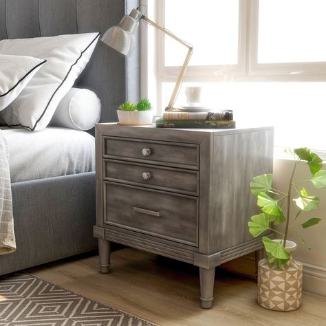 Gray Bedside Table, Gray Nightstand, Low Bed, Wood Bedside Table, Boho Chic Furniture, Wood Nightstand, Furniture Of America, Furniture Outlet Stores, Chic Furniture