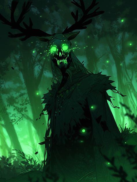 Nightmare, monster Forest Demon Art, Slimefolk Dnd, Plant Monster Drawing, Eldritch Monster Design, Necromancy Aesthetic Green, Fantasy Forest Monster, Necromancer Aesthetic Male, Feral Character Design, Dnd Villain Art