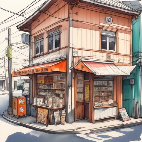 Chinese Buildings Drawing, Corner Store Minecraft, Japanese House Drawing, Draw Room, Tokyo House, Cool Lock Screen Wallpaper, Chinese Buildings, House Design Drawing, Arte Aesthetic