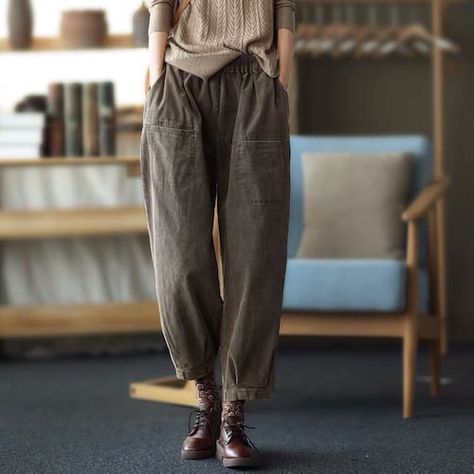 Unique Trousers, Vintage Corduroy Pants, Oversized Trousers, Dark Academic, Big Pants, Maxi Pants, Vintage Corduroy, Cotton Jumpsuit, Pants Loose