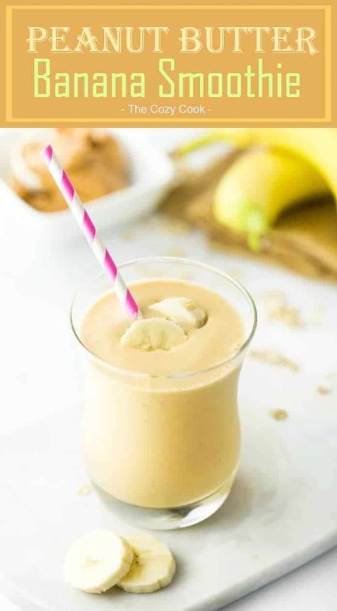 Smooth peanut butter combined with a refreshing frozen banana, milk of choice, and a splash of vanilla. This energizing smoothie is healthy and satisfying! | The Cozy Cook | #peanutbutter #banana #smoothie #drinks #shake #protein #healthy #energizing #fruit #summer #smoothieshealthy Peanut Butter Banana Smoothie Recipe, Shake Protein, The Cozy Cook, Cozy Cook, Smooth Peanut Butter, Dairy Free Smoothies, Peanut Butter Banana Smoothie, Healthy Honey, Banana Smoothie Recipe