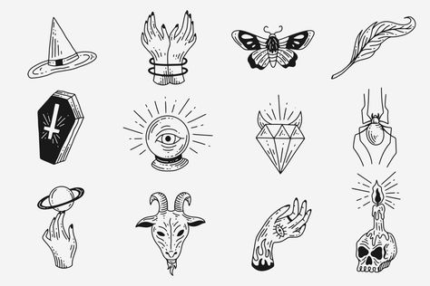 Celestial Symbols Art, Esoteric Doodles, Mystical Flash Tattoo, Celestial Clip Art, Celestial Bullet Journal Theme, Space Doodles, Symbolic Tattoos, Tattoo Drawings, Vintage Illustration