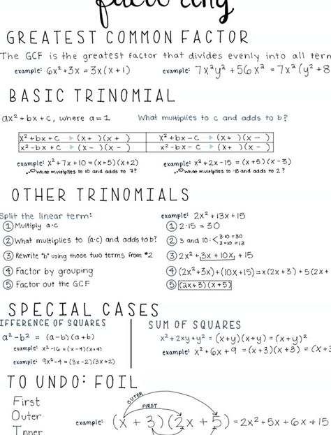 Pretty handwriting notes for factoring polynomials Created with the Notability app Factoring Polynomials Notes, Polynomials Notes, Handwriting Notes, Polynomial Functions, Factoring Polynomials, Greatest Common Factors, Organization Notes, Pretty Handwriting, Common Factors