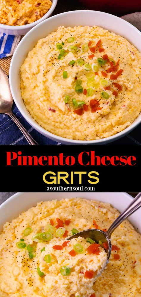 Pimiento Cheese Grits, Pimento Cheese Grits Casserole, Breakfast Meal Prep Grits, Meals With Grits Dinners, Recipes With Pimento Cheese, Grit Recipes, Garlic Cheese Grits, Easy Pimento Cheese, Pimento Cheese Grits