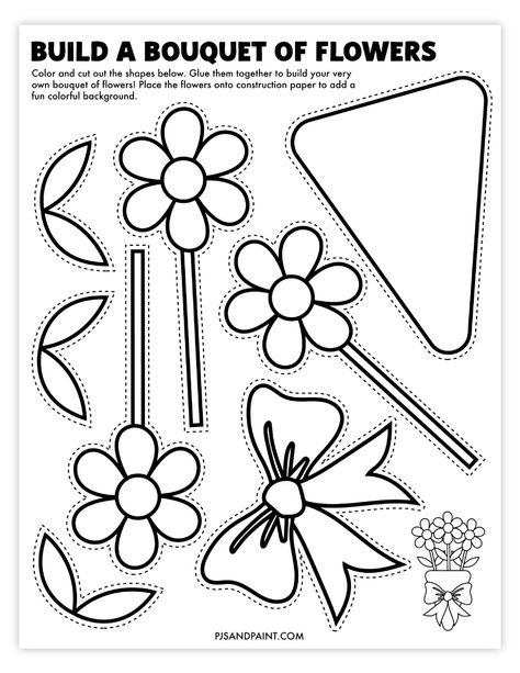 build a bouquet of flowers Art For Pre Kindergarten, Prek Art Ideas, Flower Shop Activities Preschool, Spring Crafts For School Age Kids, Spring Projects For Kindergarten, Things That Grow Crafts For Toddlers, Simple Spring Crafts For Kids, Build A Flower Craft, Easy Printable Crafts