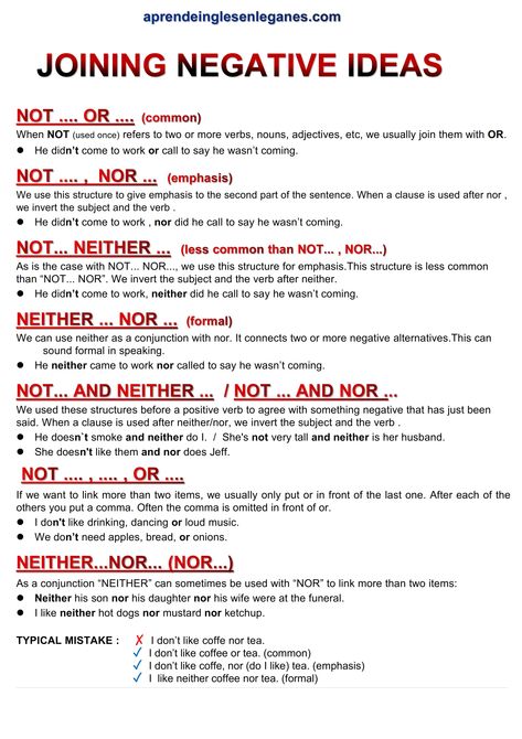 We can use the following structures to do so : NOT .... OR .... /NOT .... , NOR .../NOT... NEITHER . NEITHER ... NOR .../NOT... AND NEITHER ... / NOT ... AND NOR ../NOT .... , .... , OR ..../ NEITHER...NOR... (NOR...)#c1advanced# #c2proficiency# Cambridge English. Advanced grammar - grammaire anglaise avancée - Gramática inglesa avanzada - fortgeschrittene englische Grammatik - προηγμένη αγγλική γραμματική -zaawansowana gramatyka języka angielskiego - ngữ pháp tiếng anh nâng cao Grammar Structure English, Neither Nor, Writing Ielts, Macbeth Lessons, Advanced English Grammar, English Structure, English Advanced, Complex Structure, Advanced Grammar