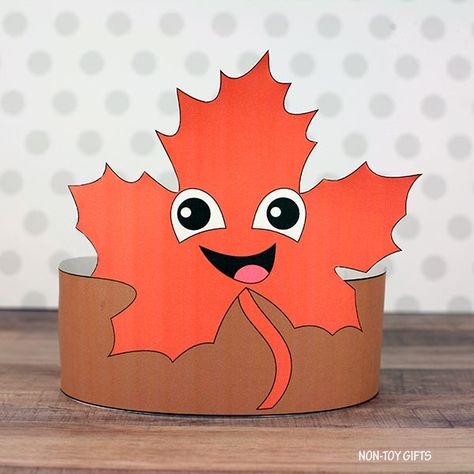 Leaf Activities For Preschoolers, Paper Hat Template, Autumn Leaf Crafts, Thanksgiving Paper Crafts, Fall Nature Walk, Leaf Hats, Fun Thanksgiving Crafts, Leaf Craft, Autumn Leaves Craft