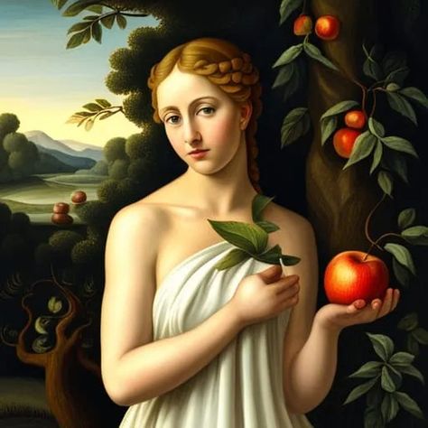 Eve holding an apple near the Tree of Life with the snake around it and nay apples. Renaissance or Baroque painting style. - AI Generated Artwork - NightCafe Creator Holding An Apple, Baroque Painting, Cafe Logo, The Tree Of Life, The Snake, Art Generator, Painting Style, The Tree, Cool Artwork