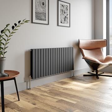 duratherm-horizontal-double-flat-panel-designer-radiator-600-x-1444mm-anthracite Flat Panel Radiators, Plasterboard Wall, Horizontal Radiators, Radiator Valves, Central Heating System, Designer Radiator, Design Del Prodotto, Mild Steel, Heating Systems