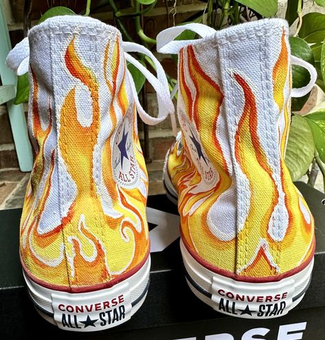 A new take on one of my older designs. Flames on White Converse. I love them! #adriennewilliamson #paintedshoesforsale #customconversesneakers #paintedshoes #custompaintedconverse #painted #customconverse #paintedconverse #customconverses #paintedconverseshoes #chucktaylors #custompaintedshoes #customconversechucks #chucktaylorshoes #custompainted #paintedconverses #dreaminbohemian #customconverseshoes #dreaminbohemianstudio #flames #twinflames #flamesshoes #fire #fireconverse #flameconverse... Customising Shoes, Bohemian Studio, Custom Converse Shoes, Painted Converse, Chuck Taylor Shoes, Custom Painted Shoes, Custom Converse, White Converse, Converse Sneakers