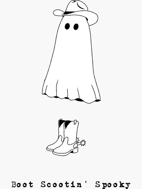 Ghost Astethic Wallpaper, Cute Spooky Art Aesthetic, Sheet Ghost Phone Wallpaper, Boot Scootin Spooky Wallpaper, Spooky Western Aesthetic, Ghost Doodle Aesthetic, Ghost With Cowboy Boots, Spooky Season Doodles, Cowboy Ghost Wallpaper