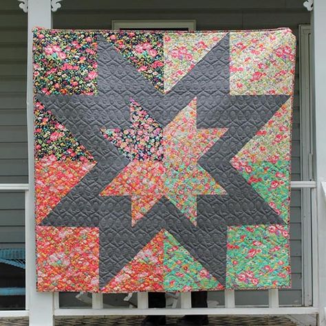 Regent Street Star Quilt One Block Quilts Giant, Rectangle Quilt Pattern, Hanky Quilt, Funky Quilts, Star Quilt Tutorial, Fast Quilts, Patterns For Quilting, Valor Quilts, Quilting Easy