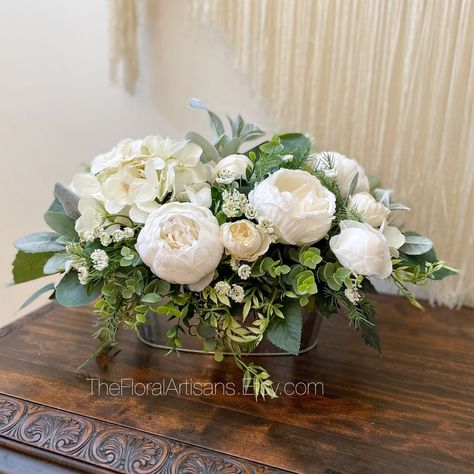 Farmhouse Nursery Decor, Box Arrangement, White Floral Centerpieces, White Floral Arrangements, White Flower Arrangements, Country Birthday, Winchester Va, Spring Floral Arrangements, Artificial Floral Arrangements