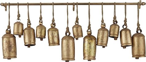 Amazon.com: Deco 79 Metal Tibetan Inspired Meditation Decorative Cow Bell with Jute Hanging Rope and Rod, 48" x 5" x 28", Brass : Everything Else Cow Bell Decor, Dining Room Console Table, Bell Decor, Rustic Console, Metal Cow, Jute Hanging, Hanging Bell, Empty Spaces, Cow Bell