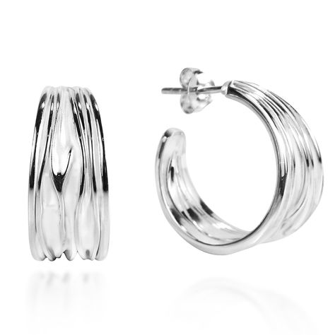 PRICES MAY VARY. Material: Sterling Silver | Trademark: Stamped 925 | Weight: 7 grams Finish: Shiny, Satin | Style: Fashion, Trendy, Ocean Wave Design Measurements: 10 mm (0.39 in) wide x 20 mm (0.79 in) long Earring Type: Pierced Stud, Half Hoop | Closure: Push Back Item comes with original AERAVIDA jewelry packaging card. Perfect for gift giving to someone special or keep for yourself! These wavy earrings adds versatility to your style. This half hoop pair was handcrafted by Thai artisan Kai w Trendy Stud Earrings, Earrings Trendy, Earring For Women, Earrings Elegant, Ocean Wave, 925 Silver Earrings, Jewelry Packaging, Sterling Silver Studs, Sterling Silver Earrings Studs