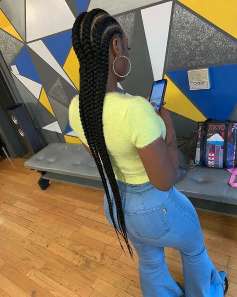 6 Feedin Braids Straight Back, Feed In Braids Cornrows Straight Back, Four Feed Ins Braids, Feed Braids, 6 Feed In Braids Hairstyles, Straight Back Braids, Feedin Cornrows, Feedin Braids, Mani Nails