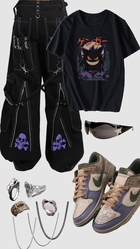 ✨purple✨ Purple Grunge Outfits, Dark Grunge Outfits, Grunge Outfits Men, Y2k Grunge Outfits, Black Outfit Men, Shoes Outfit Fashion, Street Fashion Men Streetwear, Guys Clothing Styles, Purple Outfits