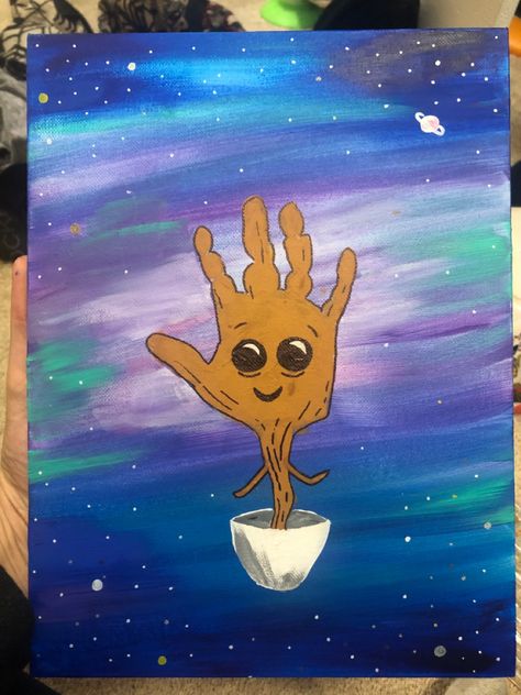 Groot Handprint Craft, Guardians Of The Galaxy Crafts, Galaxy Crafts, Baby Groot, Baby Squirrel, Handprint Craft, Class Activities, Grandparent Gifts, Baby Art