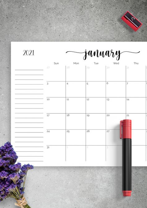 Download Printable Monthly Calendar with Notes Section PDF Calendar With Notes, Quarterly Calendar, Calendar Notes, Free Calendar Template, Blank Calendar Template, Calendar Pictures, Hourly Planner, Monthly Budget Planner, Blank Calendar