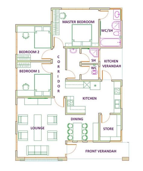 Hidden Roof House Design, Roof House Design, Low Cost House Plans, Square House Plans, Three Bedroom House Plan, Bungalow Floor Plans, Affordable House Plans, House Plans Mansion, Roof House