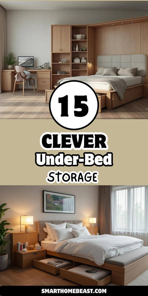 15 clever under-bed storage solutions perfect for every space. Maximize your bedroom's potential with stylish bins, drawers, baskets, and more. Ideal for small spaces, kids' rooms, and minimalist decor. Platform Bed Storage Ideas, How To Hide Under Bed Storage, Under Step Storage, Diy Under Bed Storage Drawers, Under The Bed Storage Ideas, Underbed Storage Ideas, Under Bed Storage Diy, Under Steps Storage, Diy Under Bed Storage