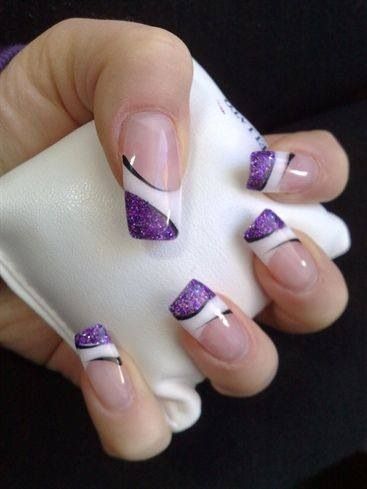 Purple,black and white design Ongles Gel Violet, Fingernail Designs, Gel Nail Art Designs, French Nail Designs, Her Nails, Trendy Nail Design, Uv Gel Nails, Cat Kuku, Gel Nail Designs