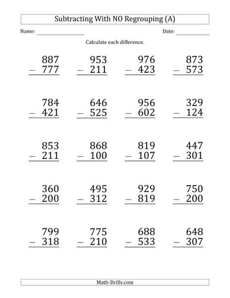 Subtraction With Regrouping Worksheets, Math Worksheets For Kids, Math Addition Worksheets, First Grade Math Worksheets, 25 Questions, Math Subtraction, 3rd Grade Math Worksheets, Math Sheets, Subtraction Activities