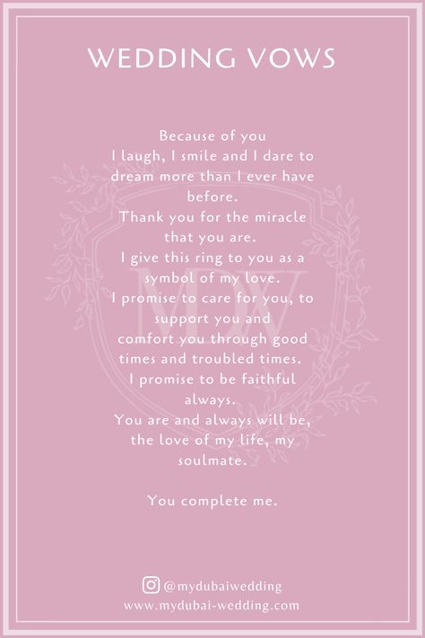 Sweet Wedding Vows To Husband, Cute Friendship Messages, Brides Vows, Simple Wedding Vows, Some Beautiful Words, Personalized Vows, Vows To Husband, Wedding Vows Quotes, Vow Ideas