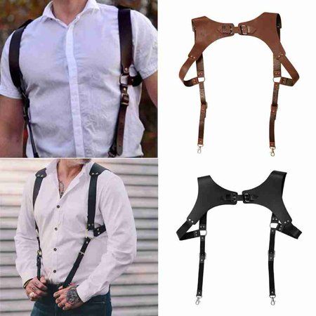 Men Suspenders Adjustable Braces X-Back Heavy Duty Clips Product Selling Point: 1.Men's chest harness using durable and breathable leather which make sure that our harness won't come off easily is our responsibility! 2.Designed with adjustable buckle straps,you can adjust the tightness according to your body shape conveniently, good to reflect your sexy and charming figure. 3.Easy to wear and easy to unbutton,A must-have item for daily Chest Body Harness.Good choice for body builder,perfectly sh Shoulder Harness Men, Mens Leather Harness, Men Lingeniere, Modern Viking Men, Homemade Armor, Mens Leather Suspenders, Club Party Nightclub, Witchy Accessories, Carnival Masquerade