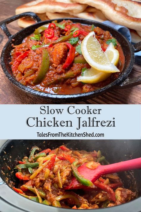 Slow Cooker Chicken Jalfrezi Chicken Jalfrezi Recipe Indian, Slow Cooker Chicken Curry Recipes Easy, Slow Cooker Indian Recipes, Slow Cooker Indian Chicken, Chicken Jalfrezi Recipe, Slow Cooker Curry Recipes, Chicken With Peppers, Lamb Burger Recipes, Chicken Jalfrezi