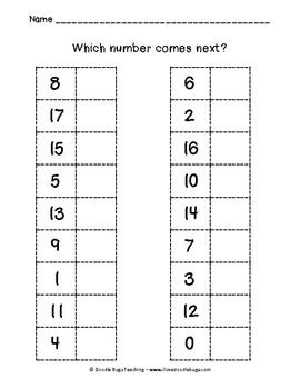 Kindergarten what number comes next worksheet Everyday Math Kindergarten, What Number Comes Next, Kindergarten Review, Doodle Bugs, Color Words, Math Sheets, Math Number Sense, Math Groups, Math Intervention