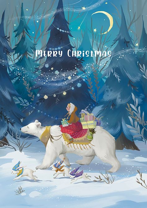 Magical Christmas Illustration, Winter Christmas Illustration, Christmas Book Illustration, Christmas Artwork Ideas, New Year Illustration Design, Christmas Bear Illustration, Christmas Art Illustration, New Years Illustration, Christmas Ball Illustration