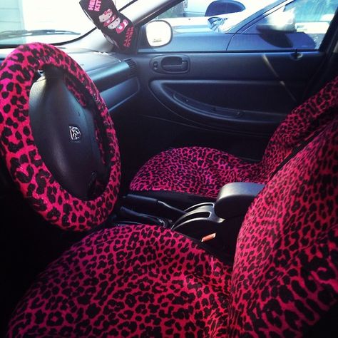 <3  Oh, I think I'll put these in my car.... or maybe they're just a bit over done.  lol Hot Pink Car Interior Aesthetic, Hot Pink Cheetah Print, Cheetah Print Car Seat Covers, Leopard Print Car Interior, Hot Pink Car Interior, Cheetah Print Car Accessories, Cheetah Print Car Interior, Mcbling Car, Y2k Car Interior