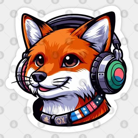 Fox With Headphone - Fox Lover - Sticker | TeePublic Lover Sticker, Fox Lover, Mascot Logo, Fox, ? Logo, Quick Saves