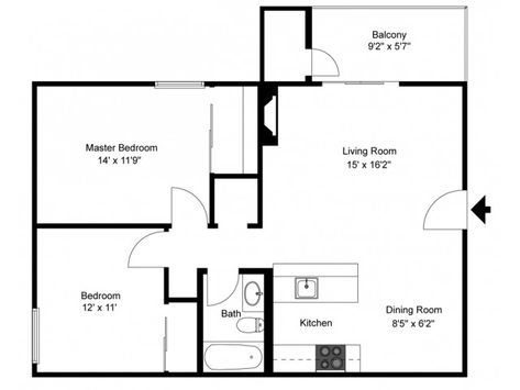 2 Bedrooms / 1 Bathroom / 840 Sq. Ft. | 2 Bed Apartment | Meadowood Village 2 Bedroom Apartment Layout, Aluminium Door Design, 2 Bed Apartment, Aluminium Door, Basement Floor Plans, Bed Apartment, Apartment Floor Plan, Apartment Layout, Apartment Plans