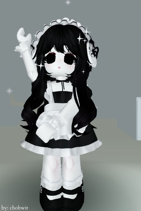 srry for the bad editing i tried to do smth new >< Roblox Avatars Outfit Ideas, Roblox Avatars Black And White, Cute Anime Roblox Avatars, Cute Roblox Outfits Codes Emo, Did System Pfp, Roblox Cute Avatar Ideas, Roblox Maid Outfit Codes, Roblox Legs Code, Roblox Maid Outfit