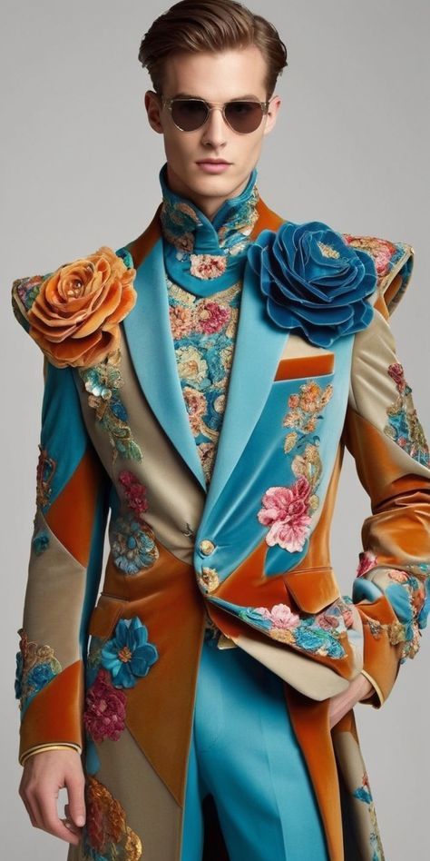 Art Nouveau Fashion Men, Interesting Suits, Carnaval Outfit, Rococo Fashion, Gala Outfit, Conceptual Fashion, A Fashion Designer, Futuristic Fashion, Floral Outfit