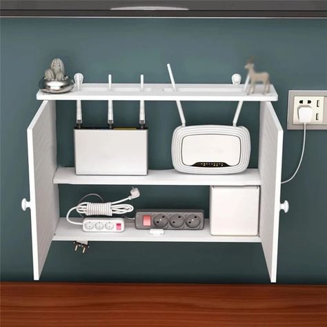 Wifi Router Shelf, Hiding Cords, Router Box, Router Storage, Cord Hider, Shelf Tv, Garage Studio, Server Rack, Wall Hanging Storage